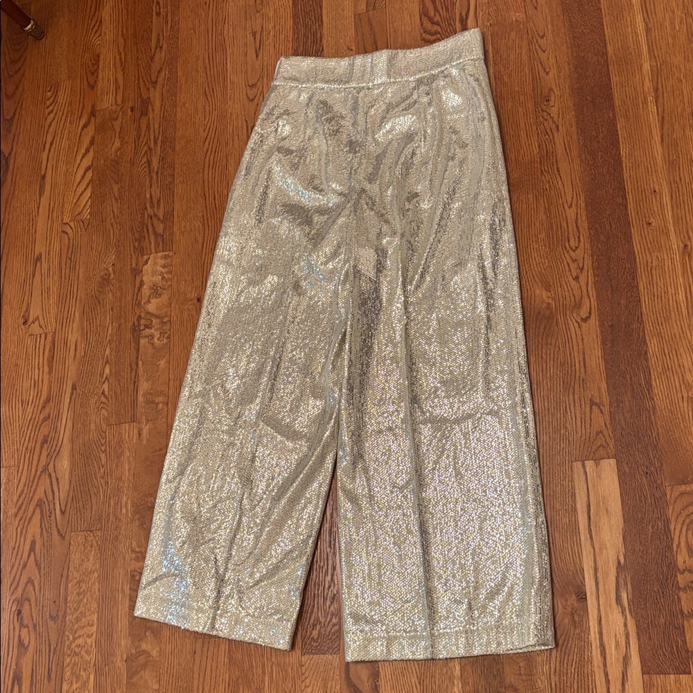 Zara gold sequined sparkly metallic wide leg pants sz.M - Picture 6 of 10
